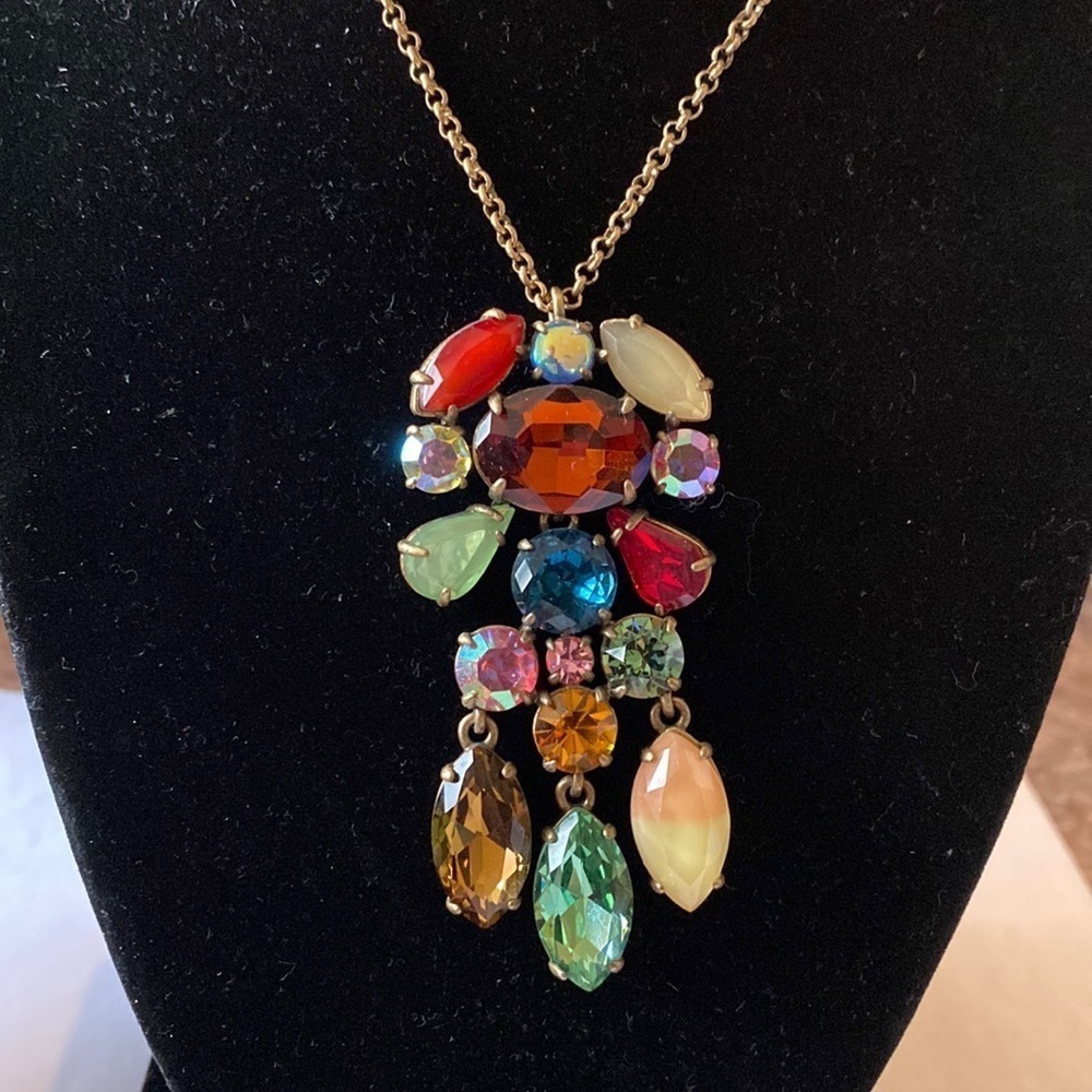 J. Crew Art Deco retro style gold and multicolored crystal statement necklace
